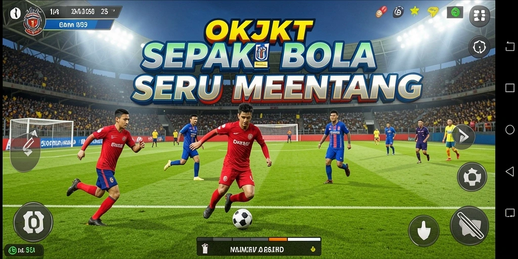 Tampilan gameplay OKJKT yang penuh aksi sepak bola.