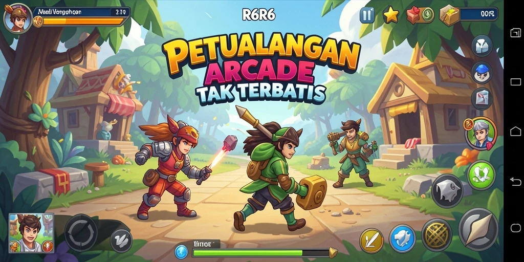 Tangkapan layar utama R6R6 menampilkan aksi seru permainan Arcade.
