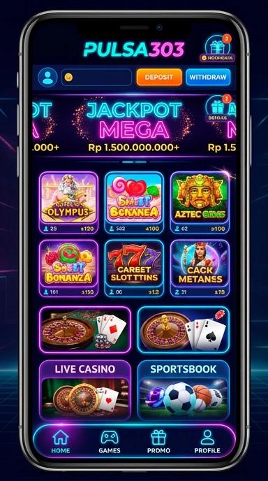Tampilan utama aplikasi pulsa303 dengan berbagai pilihan aplikasi.